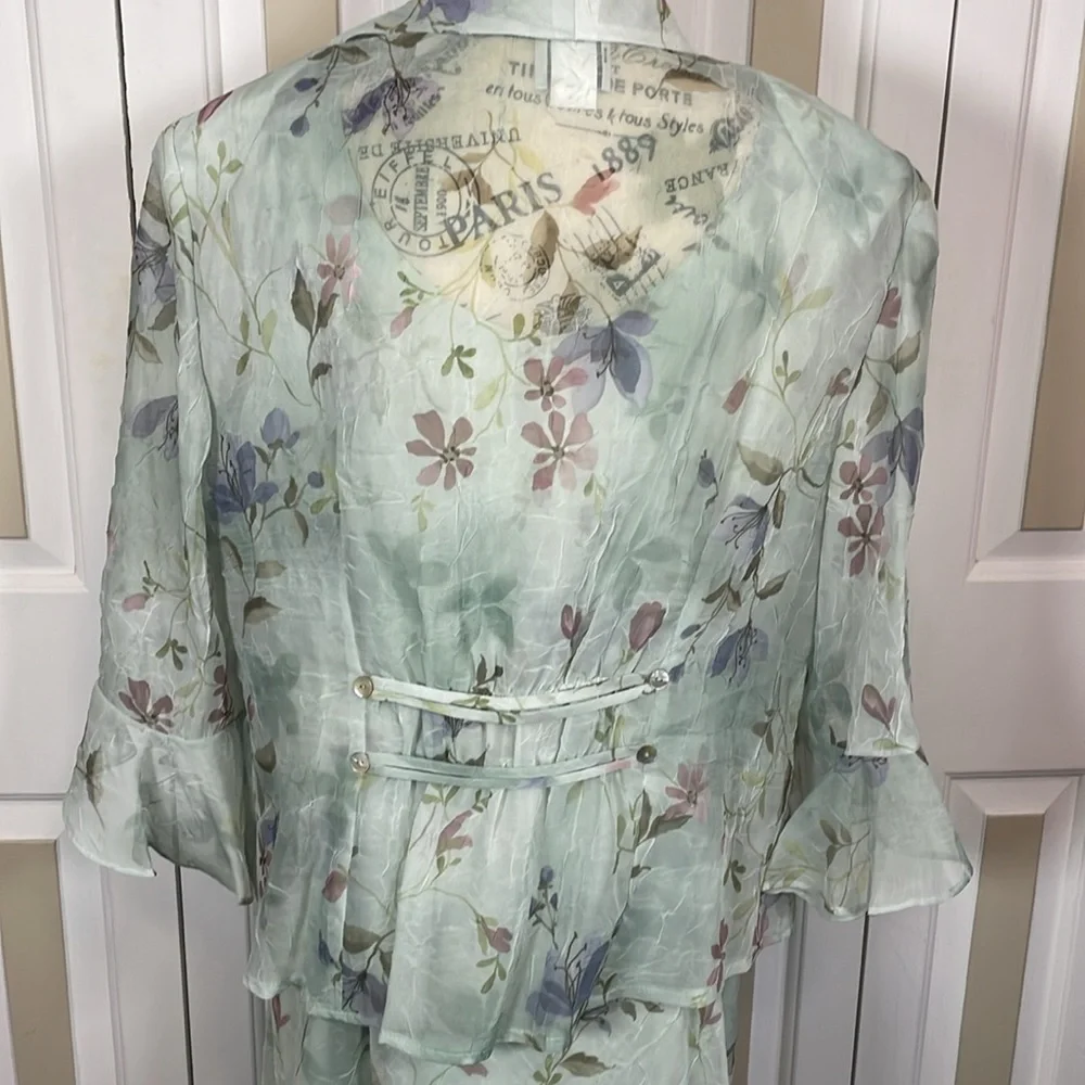 R & M Richards Mint Green Floral Maxi Dress and Jacket Set